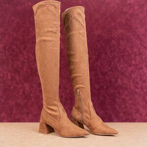 Steve Madden Women Shari Brown fabric Pointy Toe Over the Knee Boots size 9